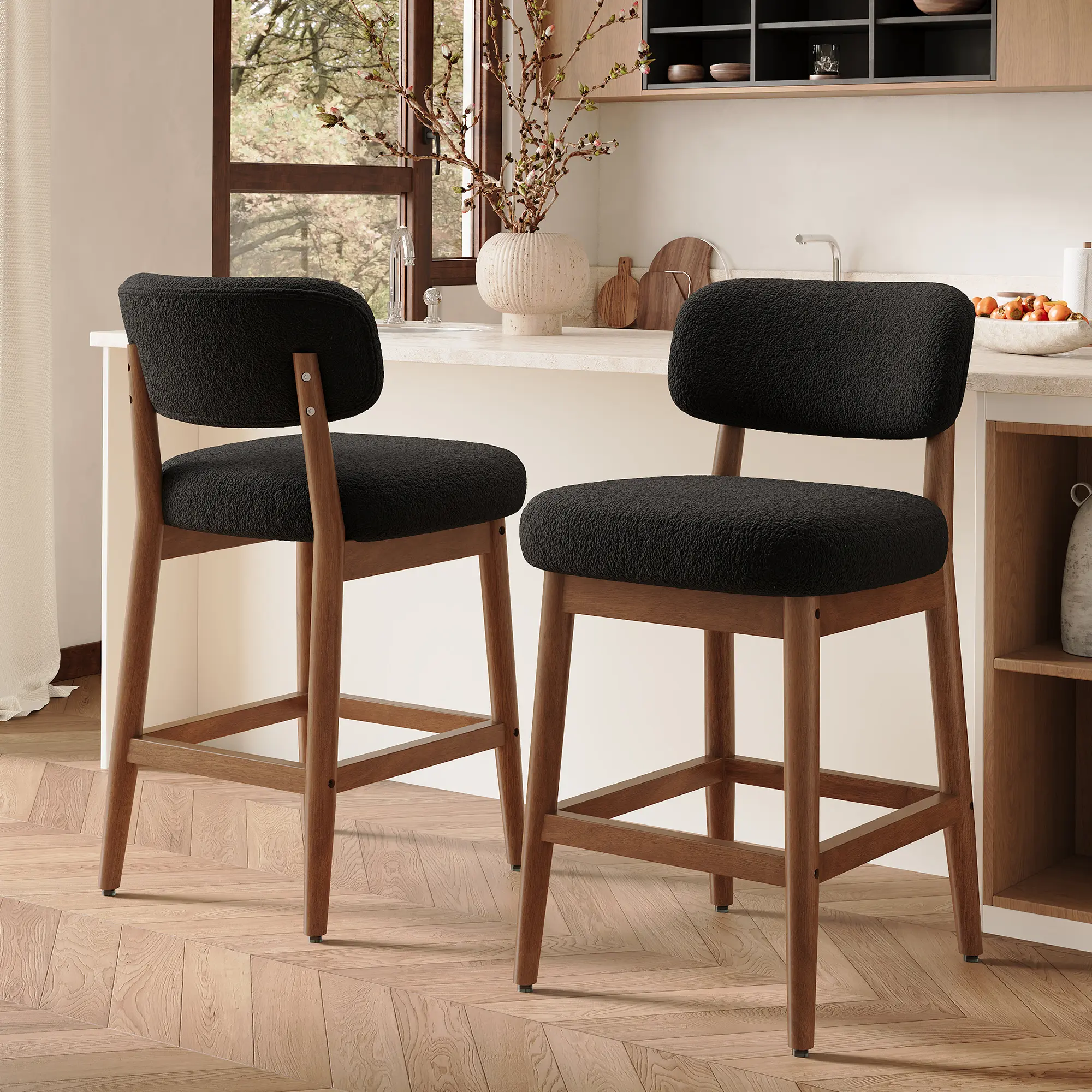Plush Velvet Bar Stools Available in 2 or 4-Pack – 34.5" Height, 300LBS Weight Capacity, Thick Breathable Seat, Ergonomic Backrest for Home Bar & Kitchen