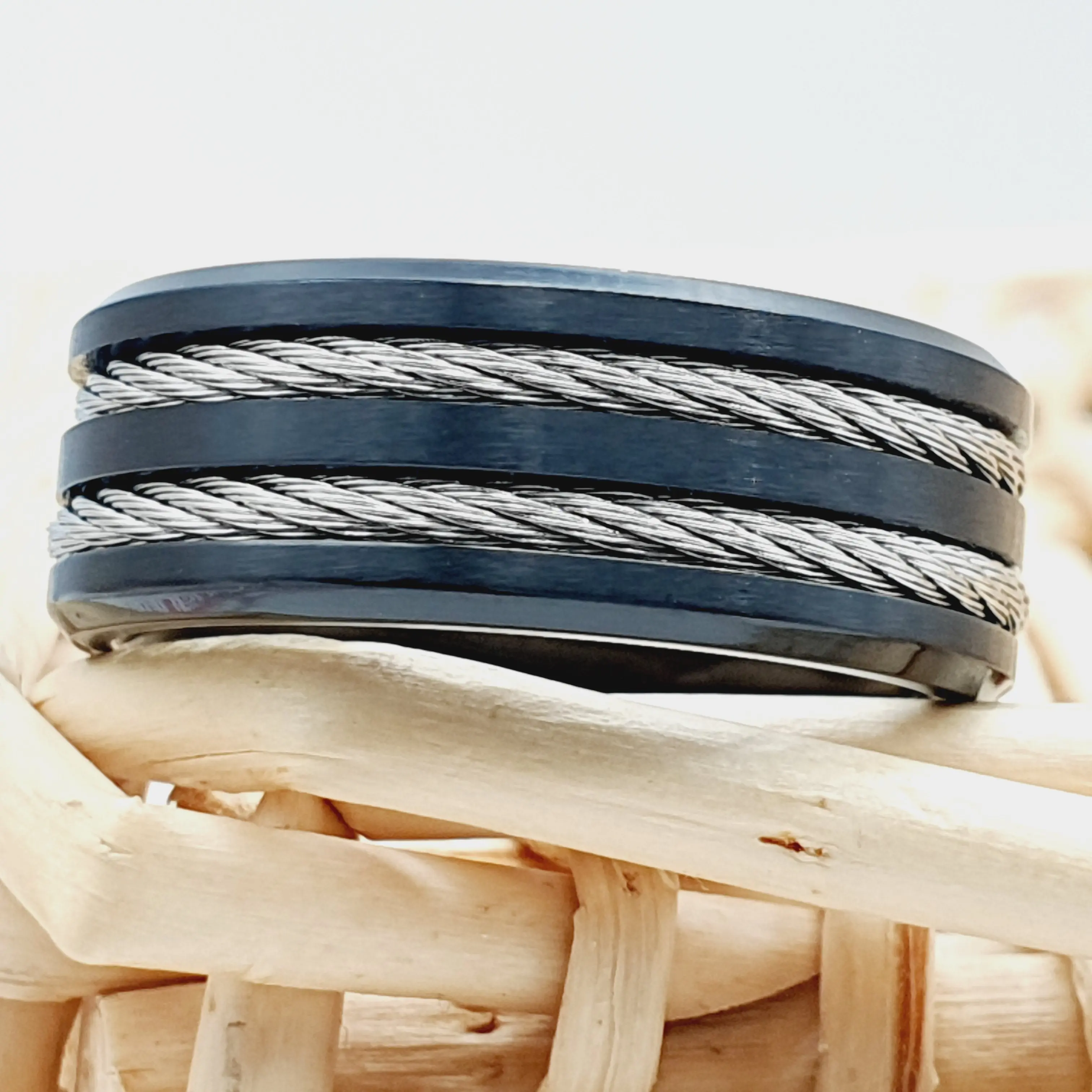 Custom  Black Titanium Wedding Ring for Men - Unique Band for Husband