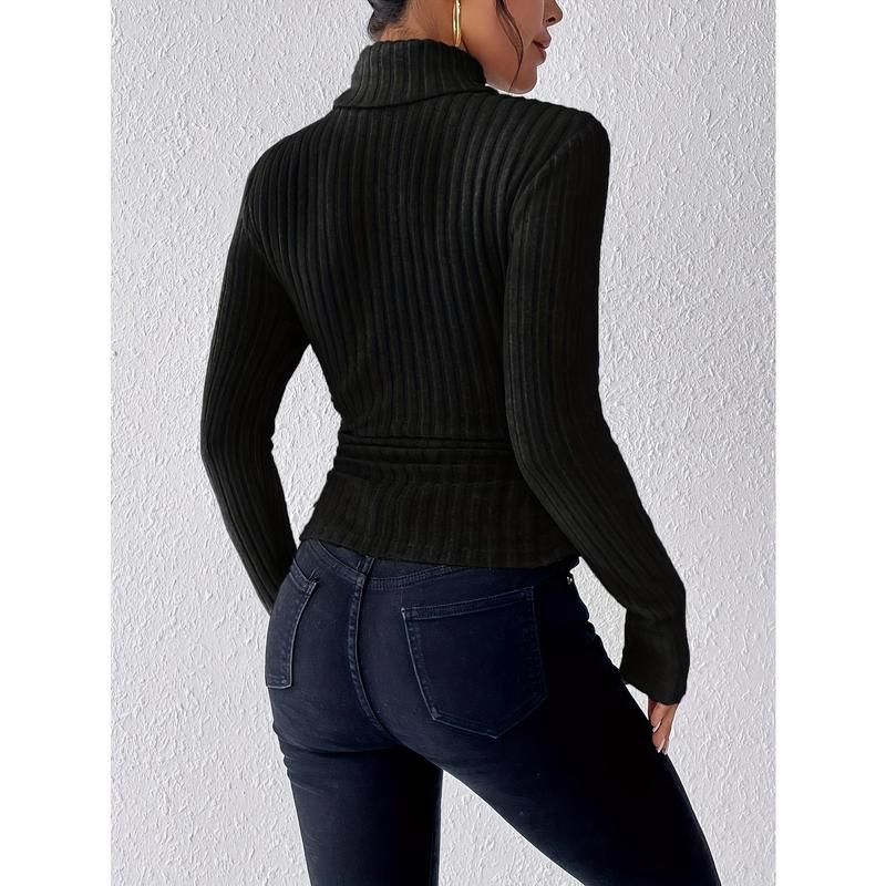 3-Pack Women's Ribbed Turtleneck Long Sleeve T-Shirts Casual Solid Color Knit Fabric Tops Polyester 95% Elastane 5% Regular Length High Neck for Fall/Winter Basic Minimalist Red