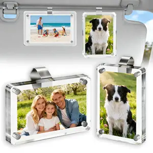 Magnetic Car Sun Visor Picture Holder - Clear Acrylic Wallet-Size Photo Clip, Horizontal & Vertical Display for Car Interior Refrigerator Home School Office