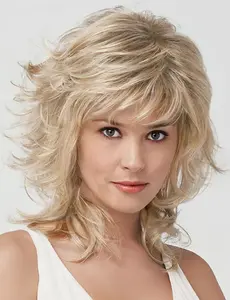 Women Medium Length Dark Roots Blonde Mix Curly Wavy Synthetic Hair Wig Shag Capless Wavy Layered Synthetic Hair Wigs Women Natural Daily Black Friday