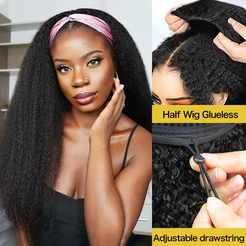 Kinky Straight Body Wave Glueless 3 In 1 Half Wig 200% Density Upgrade With Drawstring Cap Invisible Hairline Human Hair Wigs Beginner Friendly TikTokShopBlackFriday