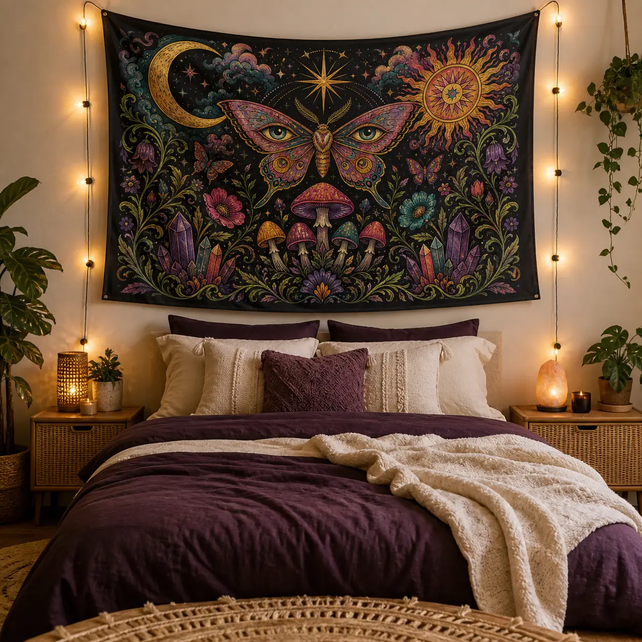 Psychedelic Mushroom Butterfly Tapestry, Lightweight Linen Fabric Wall Hanging - Colorful Hippy Eye, Sun Moon, Gothic Tarot, Mandala Aesthetic Room Decor Backdrop Cloth, Home Room Accessories