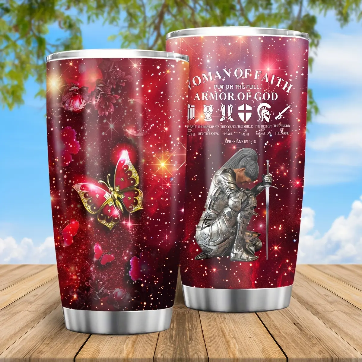20oz Stainless Steel Insulated Portable Water Bottle Tumbler Flask for Adults - 1 Piece God's Warrior Full Armor Ephesians 6:10 Print, Women's Birthday Gift for Wife Mom, Thanksgiving Kitchenware Drinkware