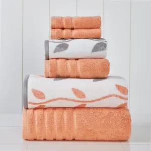 Modern Threads Organic Vines 6-Piece Cotton Bath Towel Set, Coral