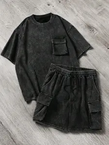 Men's Casual Two-Piece Summer Set with Cotton Comfort, Fitted Design T-Shirt and Shorts, Suitable for All Seasons with Work Pockets