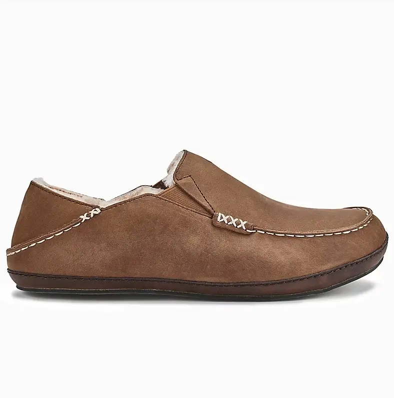 Olukai Moloa Men’s Premium Leather Slippers Toffee / Dark Wood All Sizes New!