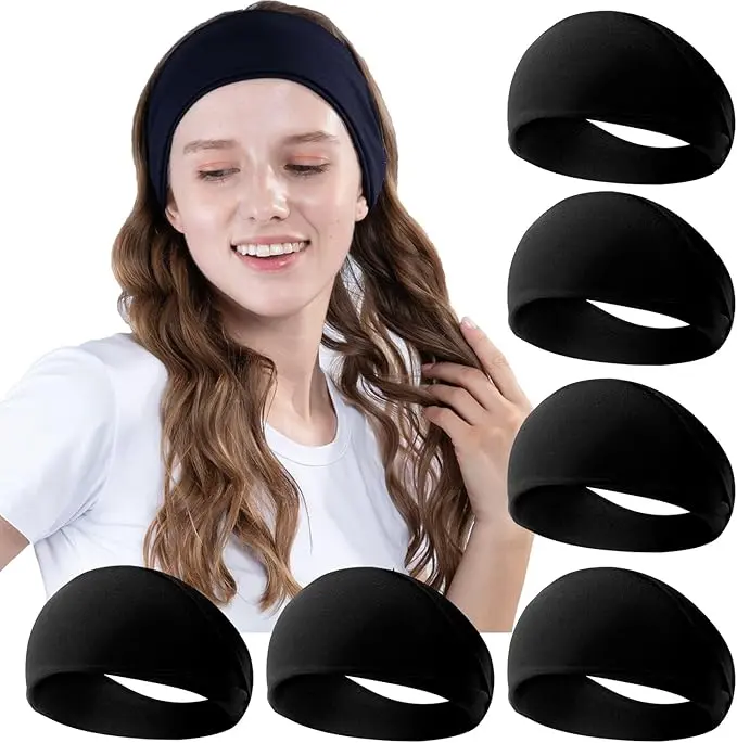  6Pcs Workout Wide Headbands, Moisture-Wicking And Sweat-Absorbing Fitness Headbands, Soft, Breathable And Comfortable, Non-Slip, Suitable for Running, Cycling, Football, Yoga, Fitness, Etc tiktokshopbacktoschool