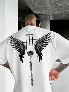 Men’s Cotton Graphic Tee Glory & Weight Saint Wing Cross Faith Print Shirt Christian Inspired Casual Streetwear Soft Breathable Short Sleeve Crewneck Loose Fit Everyday Wear Summer Essential Religious Faith Top