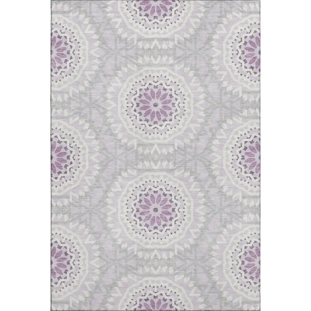 HomeRoots 652255 8x10 ft. Lilac & Ivory Geometric Transitional Machine-Washable Rectangle Area Rug with UV Protection, Lilac Area Rugs, Machine-Washable Area Rugs