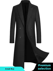 Men's tweed coat - warm grey Long sleeve coat with pockets, button-down front, fashionable lapel, suitable for casual wear in autumn and winter, cold weather clothing. Button-down front coat. Functional pockets