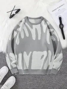 Men's Halloween Print Drop Shoulder Sweater, Fashion Fitted Round Neck Pullover, Casual Knit Top for Spring & Fall，Unisex 2226