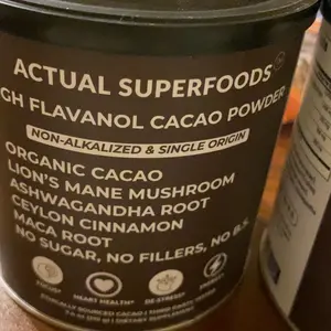 Actual Superfoods Organic High Flavanol Cacao Powder - Sugar-Free Adaptogenic Mix, Single Origin, Non-Alkalised, with Lion's Mane, Maca Root, Ashwagandha, Ceylon Cinnamon - 30 Servings Heart-Healthy Mocha Coffee Alternative Wellness Supplement, Beverage