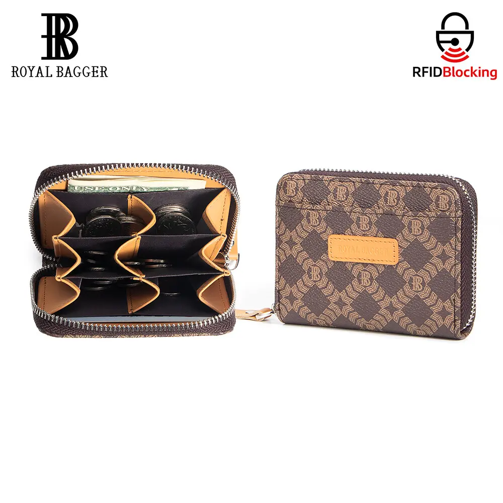 Royal Bagger Women's Basic Casual Patterned Card Holders with RFID Blocking, Compact Form, Zip Fastener and Coin Pocket, Plaid Print