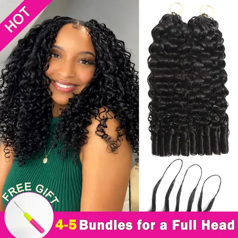Asakiss Burmese Curly Water Wave Feather Crochet Human Hair for Miracle Knots Boho Braids Knotless Pre-Separated, 50g/Pack 40 Strands/Pack Time-Saving Crochet Hair Extensions 4-5 Packs for Full Head Lightweight Protective Styles For Summer Vacation Hair