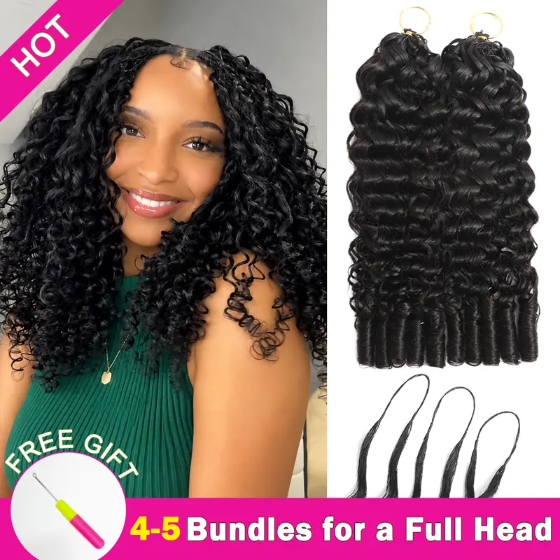 Asakiss Burmese Curly Water Wave Feather Crochet Human Hair for Miracle Knots Boho Braids Knotless Pre-Separated, 50g/Pack 40 Strands/Pack Time-Saving Crochet Hair Extensions 4-5 Packs for Full Head Lightweight Protective Styles For Summer Vacation Hair