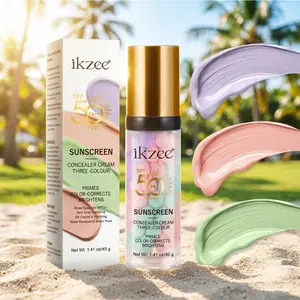 Ikzee Three-Color Sunscreen Primer 40g Spf50+, Lightweight Concealer Cream Oil-Control, Waterproof Long-Lasting, Summer Daily Commute Protection