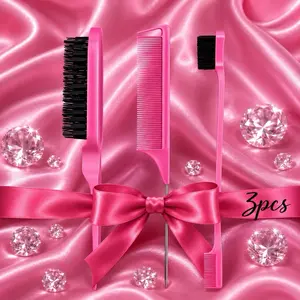 3-Piece Brush & Comb Set - Rat Tail Comb, Edge Brush, Parting Comb for Precise Styling, Gentle & Easy to Clean Hair Combs for Lace Installs & Everyday Use