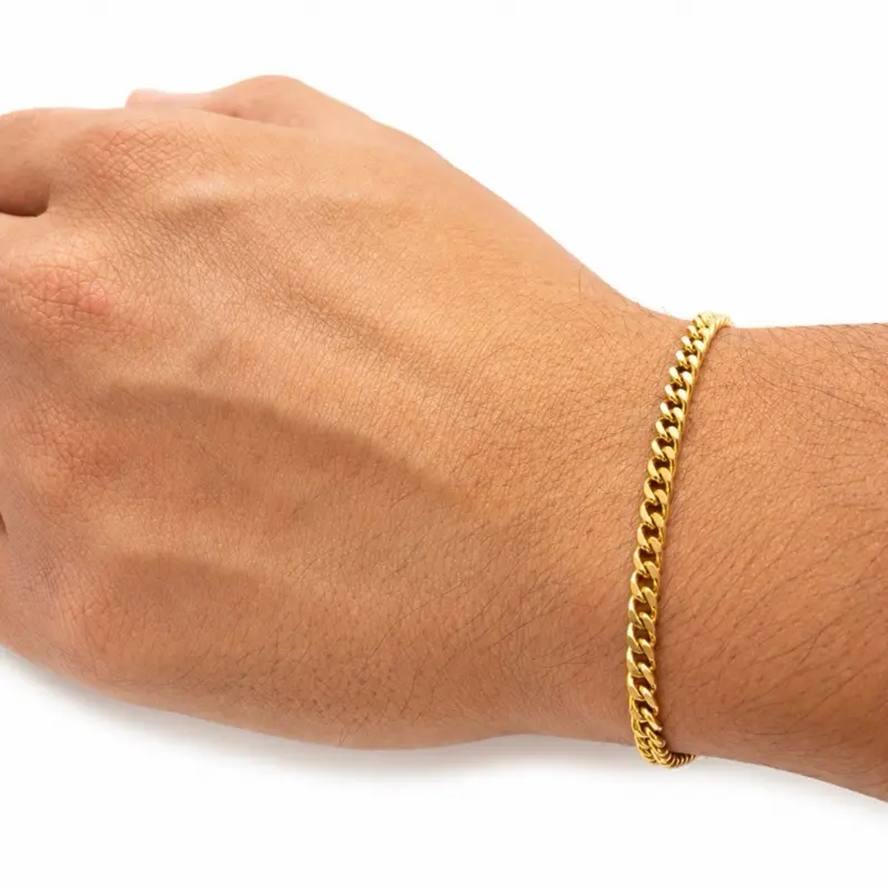 Male Men’s Premium Thin Curb Chain Bracelet, Solid Link Design, Ideal for Casual Wear