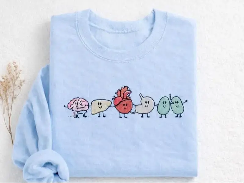 [MADE IN US] Embroidered Organ Friends Sweatshirt, Anatomy Gift,Cute Anatomy Gift for Medical Students, Funny Kawaii Human Organs Science Crewneck, Aesthetic Doctor Nursing Appreciation Hoodie