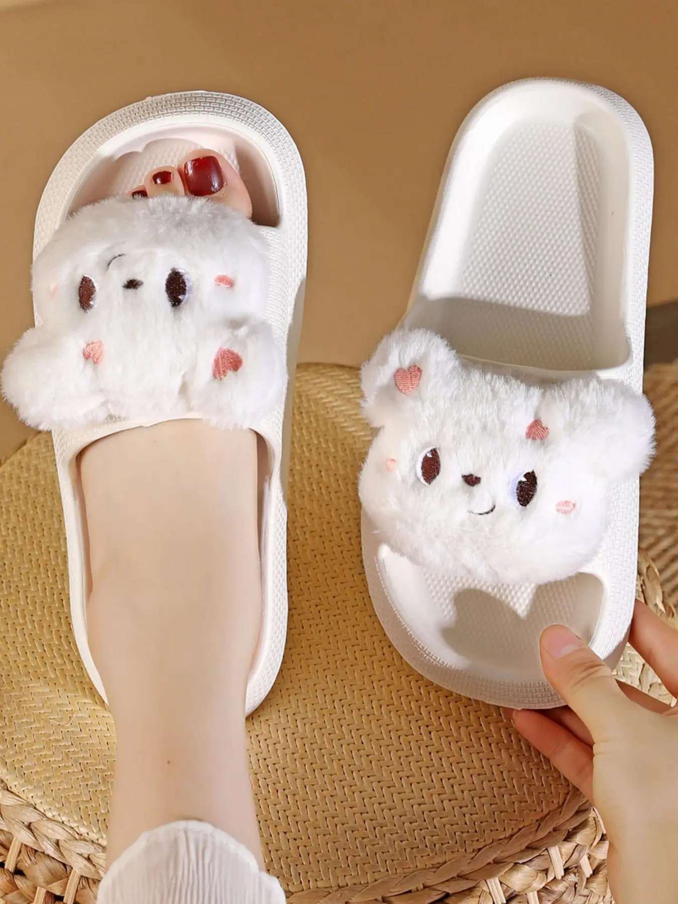 Women's Summer 2024 Cute Easter Cartoon Bear Design Slippers, Soft and Comfy Bedroom Slippers, Silent Anti-slip Slippers for Indoor and Outdoor Use, F