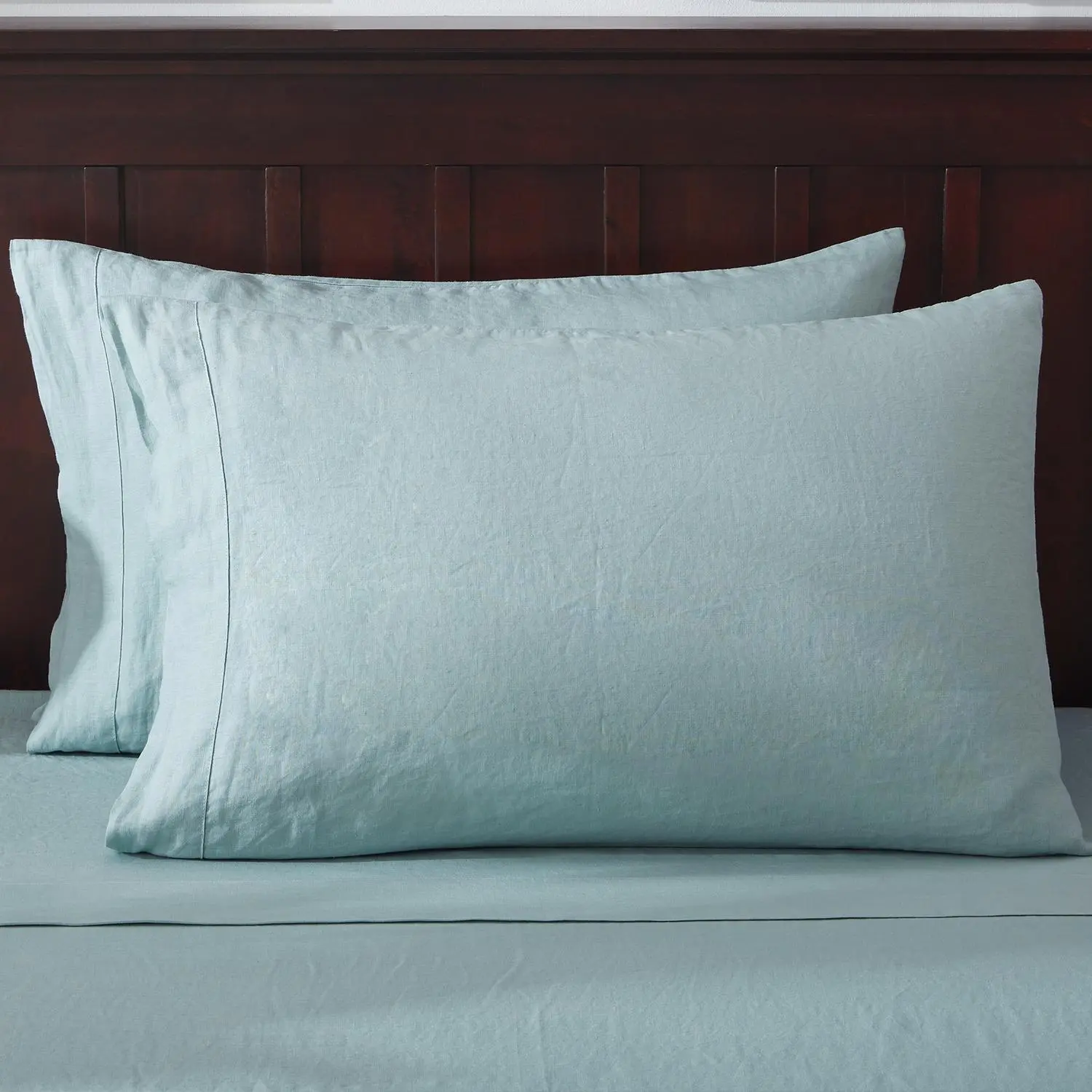 TOSMO 100% French Linen Pillowcases Set of 2 - King (20in x 40in), Queen Compatible, Solid, Stone Washed, Flat Weave, Anti-Allergic, Durable, Fade Resistant, Envelope Close, Breathable, Machine Washable Bedding Covers, Warm Iron If Needed
