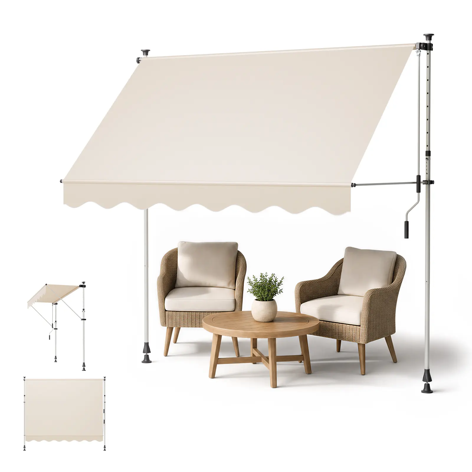 Manual Retractable Awning 118" x 47" Patio Awning, Adjustable Outdoor Door & Window Canopy with UV & Waterproof Protection for Balcony, Garden & Backyard