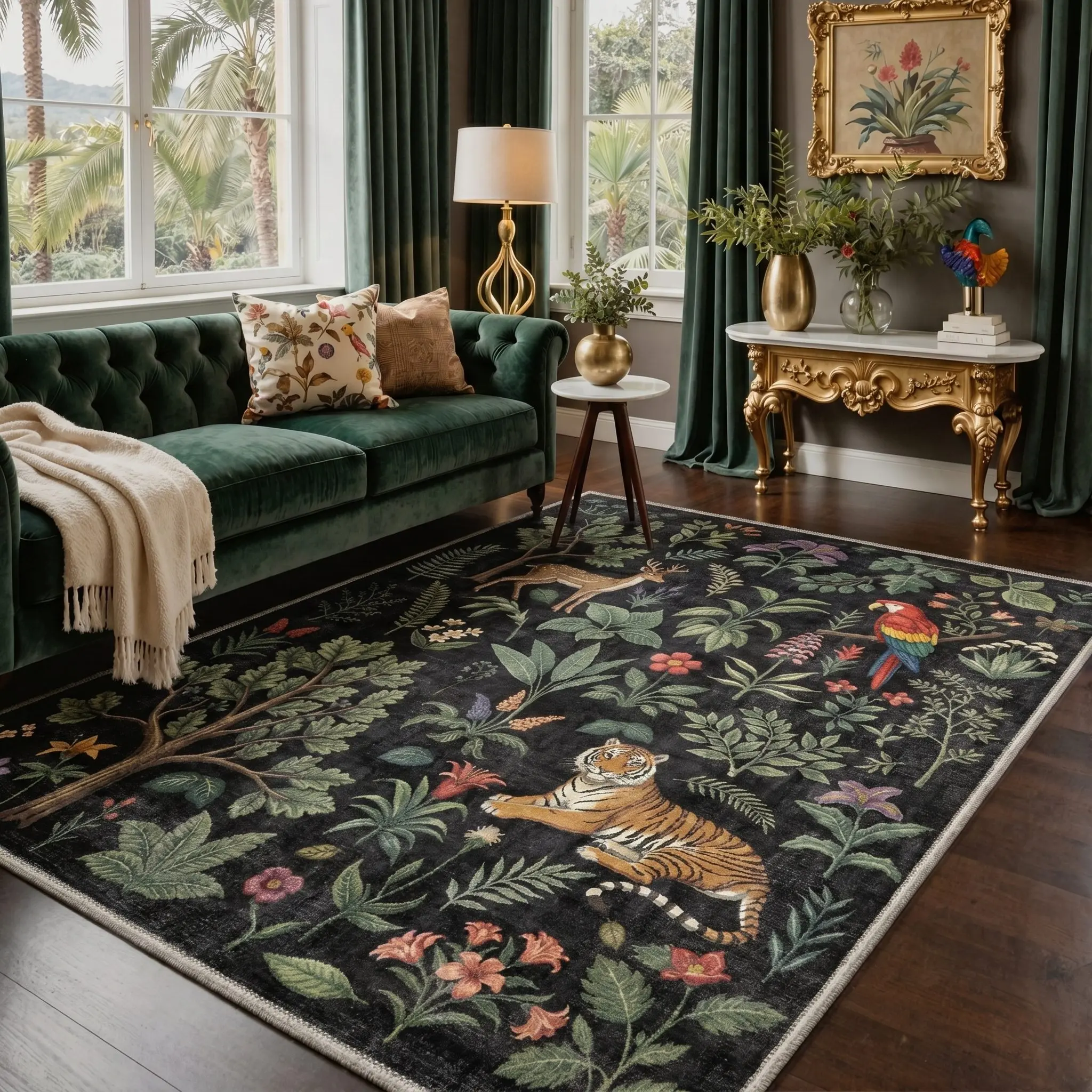 【Deals For You Days】GENIMO Soft Area Rug – Pet Friendly, Non-Slip, Machine Washable Floor Rug, Perfect Home Carpet for Living Room, Bedroom, Kitchen, Hallway, Stylish Interior Decor ,ARN5057-ONYX BLOOM