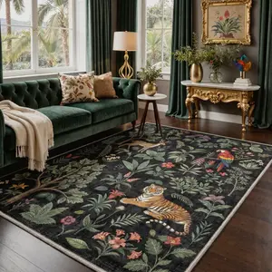 【Deals For You Days】BEIMO Soft Area Rug – Pet Friendly, Non-Slip, Machine Washable Floor Rug, Perfect Home Carpet for Living Room, Bedroom, Kitchen, Hallway, Stylish Interior Decor ,ARN5057-ONYX BLOOM