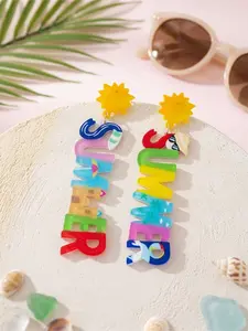 Colorful Dopamine Summer Acrylic Drop Earrings for Women, Trendy Vibrant Y2K Statement Earrings, Cute Beach Vacation Jewelry Gift