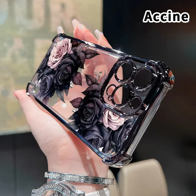 Mystic Rose-Garden Art Shockproof Phone Case, 4-Corner Anti-Fall Protector, Transparent Electroplated Flexible Cover, Anti-Slip Surface Accessory for iPhone 16 Pro Max 15 Plus 14 13 12 11 E (Cushions Daily Bumps)
