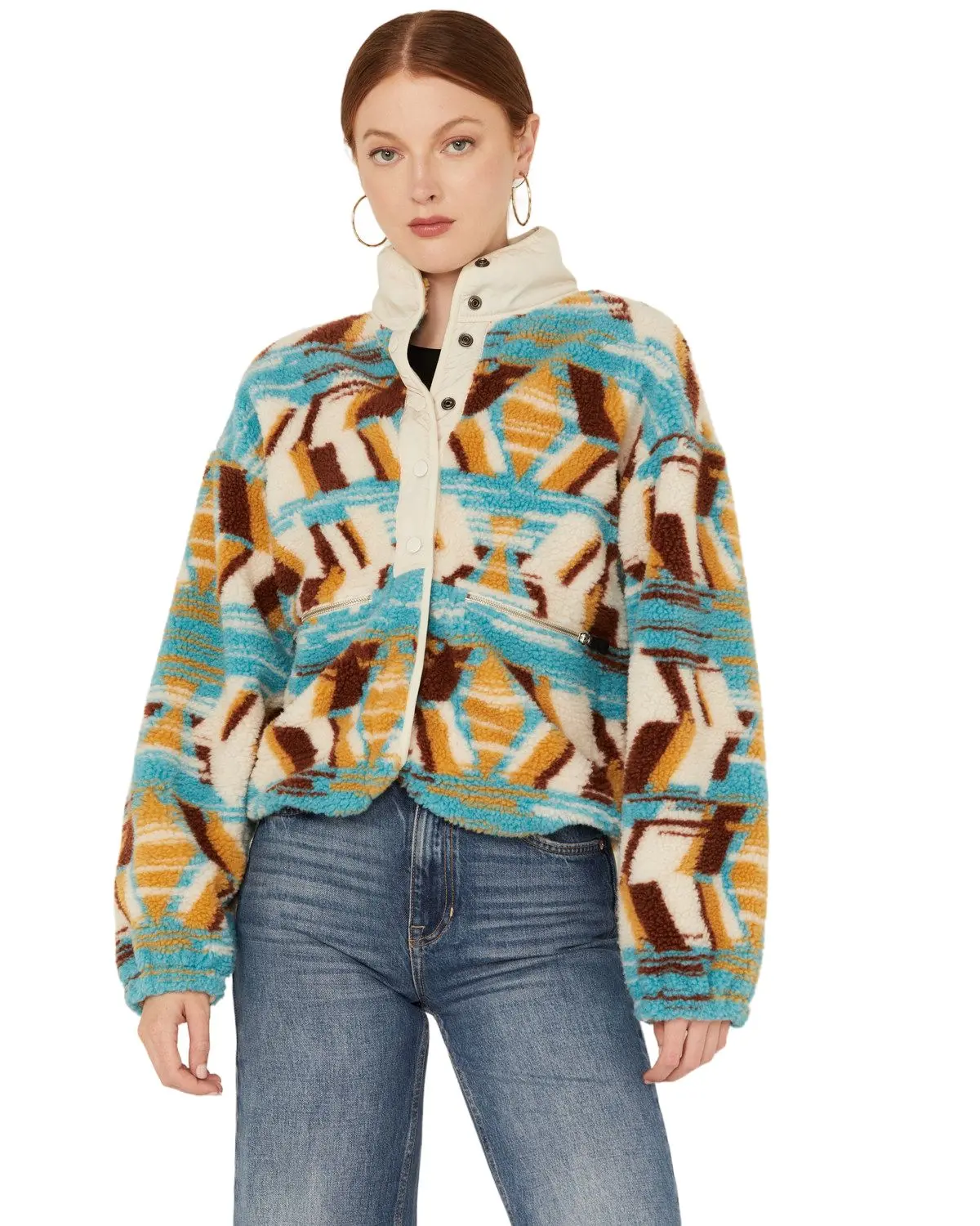 Panhandle Women's Abstract Print Sherpa Sweater Jacket - Bw92c02115