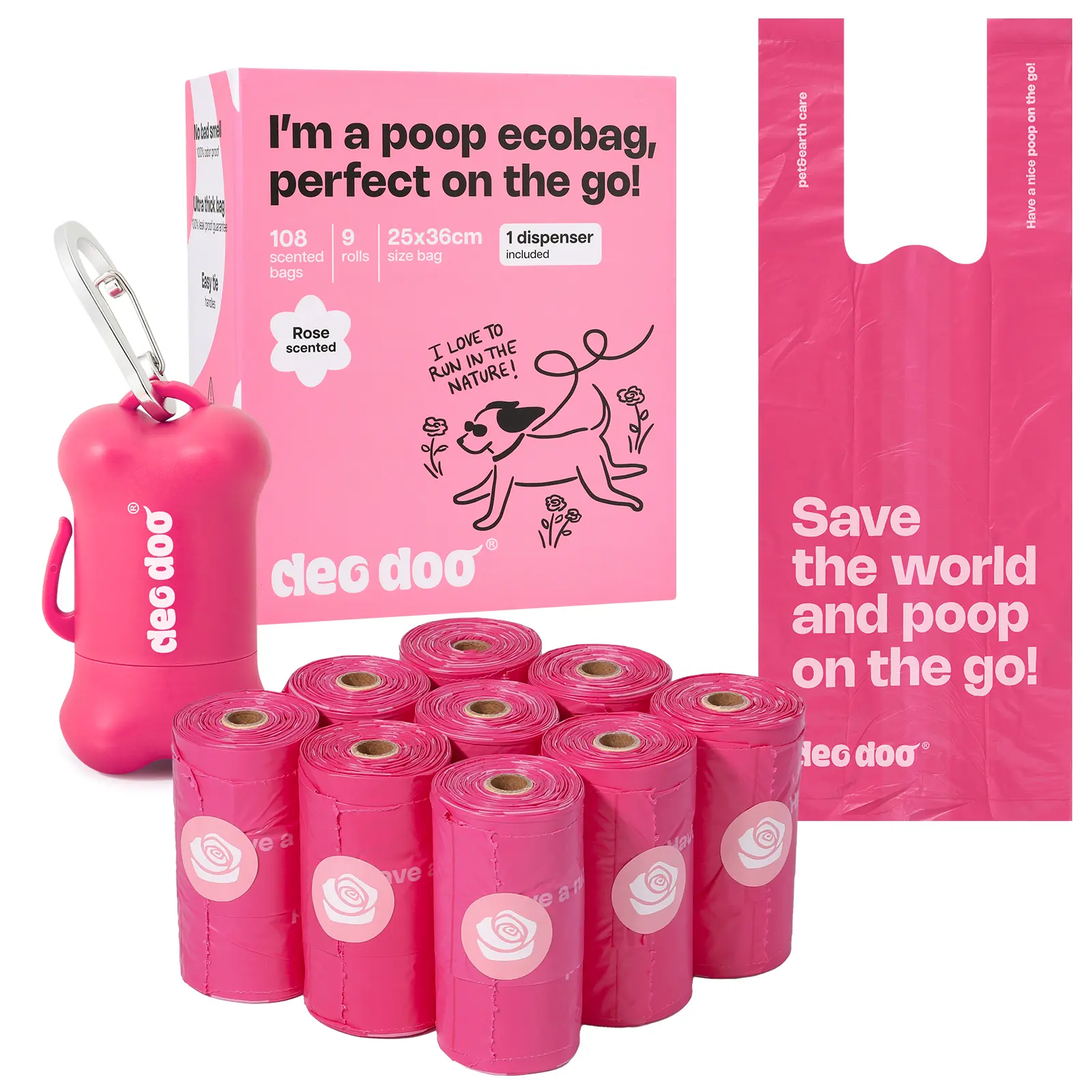 Dog Poop Bags with Handles 50% Recycled, Big-Size Capacity, Leak-Proof, Extra Thick Rose/Iris/Lavender/Peach Scented Refills for Dog Walking