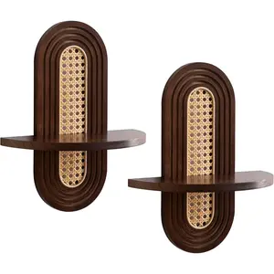 Boho Rattan Wall Shelf, Arch Plant Floating Shelf for Wall, Boho Wooden Wall Art, Farmhouse Display for Bedroom Living Room Nursery Home Office, 14.5" x 11.6"