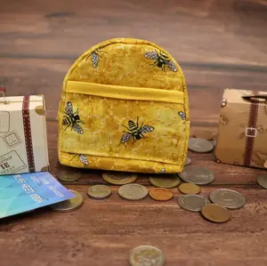 Golden Honeycomb Bee Backpack Coin Purse - Large Capacity for Coins Bills & Cards with Swivel Hook for Keychain Travel Essential