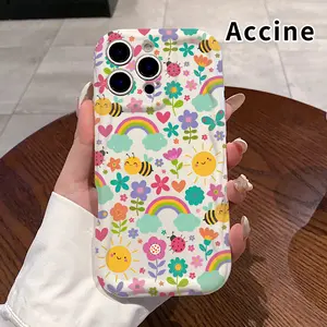 Cream Phone Case for iPhone 17 Pro Max 16 Plus 15 14 13 12 11 Air E Floral Bug Delight Pattern Curly Wave Frame Pocket-Friendly Shockproof Silicone Protective SoftCream Case Cellphone Casing