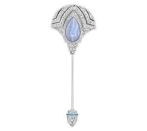 Dallas Prince Sterling Agate & Chrome MarcasiteStick Pin