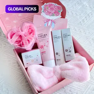 Laikou Sakura Skincare Set, Cleanser 50g + Serum 17ML + Eye Cream 15g + Moisturizer 25g + Gift Card + Soap Flower + Hairband, Skin Care Sets #GLOBAL PICKS