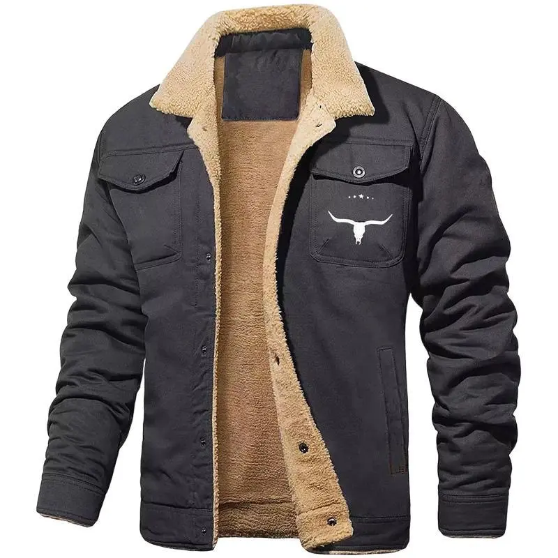 2025Men'sRetroWesternWinterFleeceJacketWarmFleeceLinedCoatLapelWorkCargoJacketsSherpaLinedTruckerJacketsHOTGift