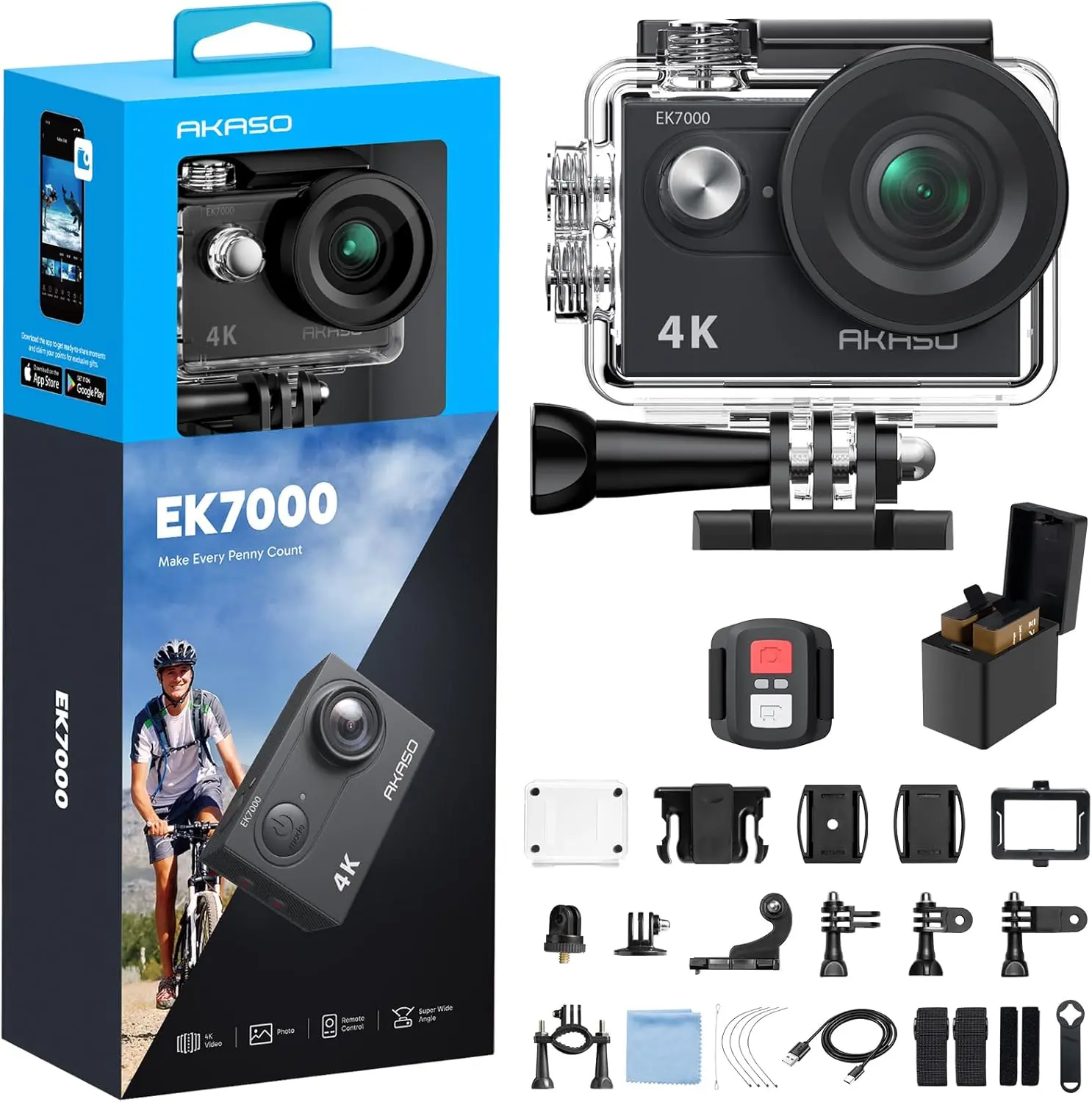 4K30FPS 20MP WiFi Action Camera with EIS Ultra HD 131FT Waterproof Underwater Camera Remote Control 4X Zoom Support External Microphone Black