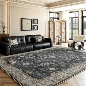 Vintage Area Rug for Living Room, Faux Cashmere Carpet with Non-Slip TPR Backing, Washable Soft Low Pile Persian Oriental Rug, Neutral Beige Distressed Indoor Rug for Bedroom Dining Room Entryway Home Decor