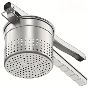 15oz Heavy-Duty Stainless Steel Potato Press (US Patent Pending) - Large Coil + Side Hole |   Ergonomic Handle |   Mashes & Manual Fruit Juicer, Kitchen Tool