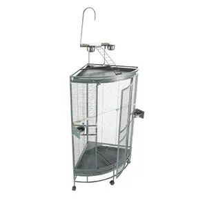 212 MAIN Medium Portable Corner Bird Cage - 36x25x66 in, Black, Space-Saver Design, Easy-Clean, with Playtop Lid