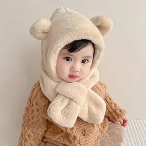 All-In-One Acrylic Bear Hat And Scarf Set for Babies, Kids 0-3 Years - Hand Washable, Fitted, Lightweight, Weaved Ear Protection Cap - Festive Christmas Accessory for Boys And Girls (1pc, Multicolor)