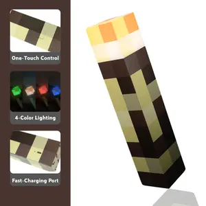 Game Brownstone LED Torch Lamp, Light-up Wall Torch Light, 4-Color Night Light, USB Rechargeable Night Lamp, Hand Held & Wall Mountable Table Light