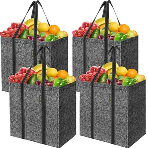 4-Pack Foldable Reusable Grocery Bags, Home Supplies with Reinforced Bottom, Reinforced Handles, Portable Multifunctional Heavy Duty Shopping Totes for Groceries, Kitchen