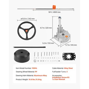 VEVOR Outboard Steering System 16' Outboard Steering Kit 16 Feet Boat Steering Cable with 13 Wheel Durable Marine Steering System