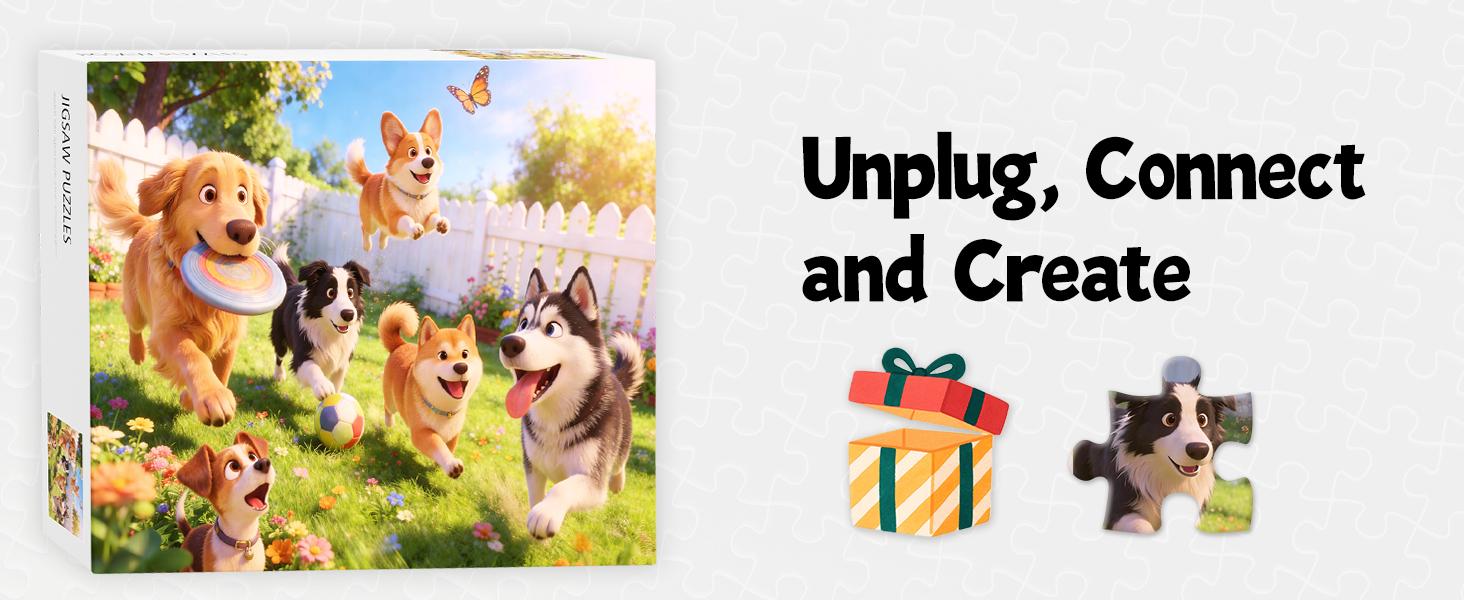 Jigsaw Puzzles for Adults 1000 Pieces Playful Puppies Vibrant Cartoon Dogs Garden Adventure Puzzle, Adults & Dog Lovers | Colorful Family Fun Activity & Wall Art Decor for Birthday