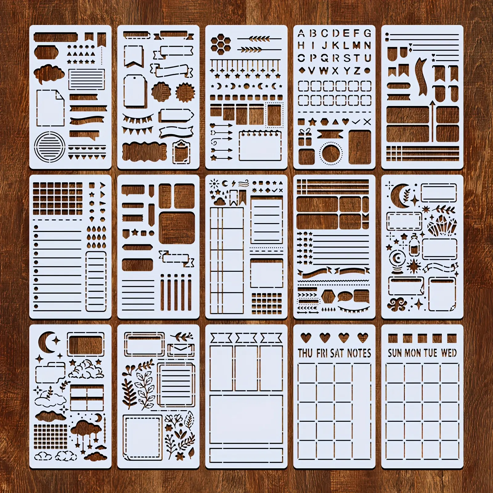 15 Pcs Reusable Plastic Templates for Journals, Planners, Scrapbooks, Scrapbook Materials, Includes Lists, Flowcharts, Creative Designs, Perfect for DIY Projects, Crafts