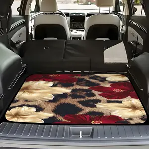 1pc a Golden And Red Floral Design on a Leopard Print Car Trunk Mat, Car Interior Accessory, Stylish for Car Luggage, Ideal As a Pet Mat, Resistant to Scratches And Wear, Suitable for Suvs, Sedans, And Trucks